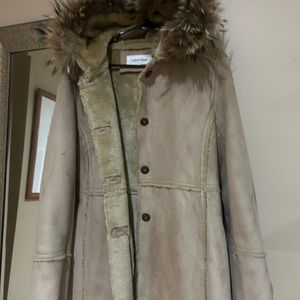 Beige Calvin Klein coat. Faux sheerling